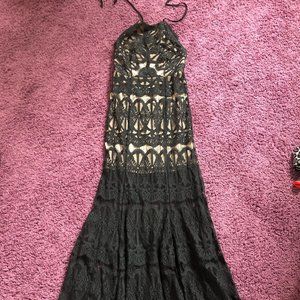 Black halter lace maxi dress